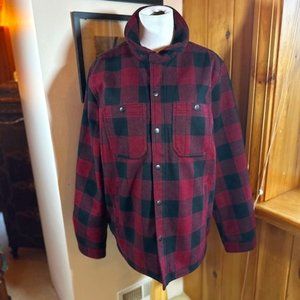 G.H. BASS & CO Men’s Red and Black Buffalo Plaid Faux Shearling Coat – M
